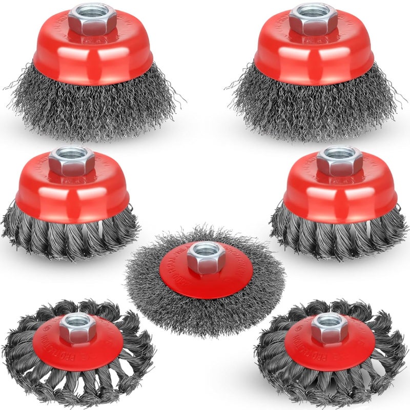tchrules 7pcs Wire Wheel for 4 1/2 Angle Grinder Wire Wheel Brush Cup Set with Threaded Arbor, Angle Grinder Wire Wheel for Rust, Corrosion, Paint Removal - Image 1